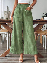 Pocketed Elastic Waist Wide Leg Pants - Trendsi - Flyclothing LLC