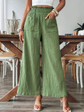 Pocketed Elastic Waist Wide Leg Pants - Trendsi