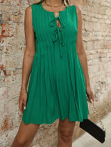 Tied Front Pleated Sleeveless Mini Dress - Trendsi - Flyclothing LLC