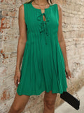 Tied Front Pleated Sleeveless Mini Dress - Trendsi