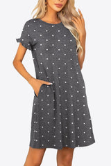 Flounce Sleeve Round Neck Dress with Pockets - Trendsi