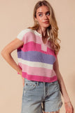 SO ME Multi Color Stripe Loose Fit Cap Sleeve Sweater Top - Trendsi