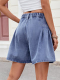 Ruched Half Elastic Waist Denim Shorts - Trendsi