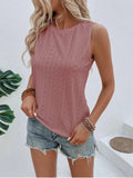 Eyelet Round Neck Tank - Trendsi - Flyclothing LLC