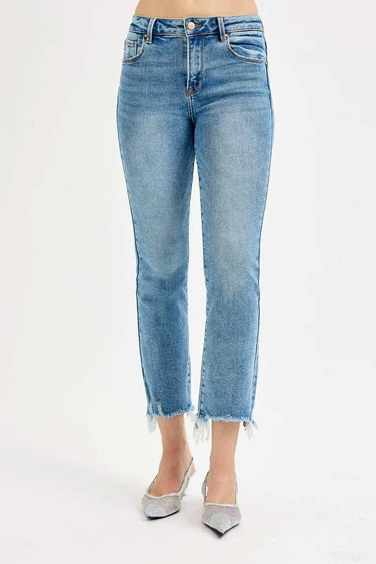 RISEN Full Size High Rise Crop Straight Slim Jeans Plus Size - Trendsi - Flyclothing LLC