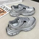 Lace Up Platform Athletic Shoes - Trendsi