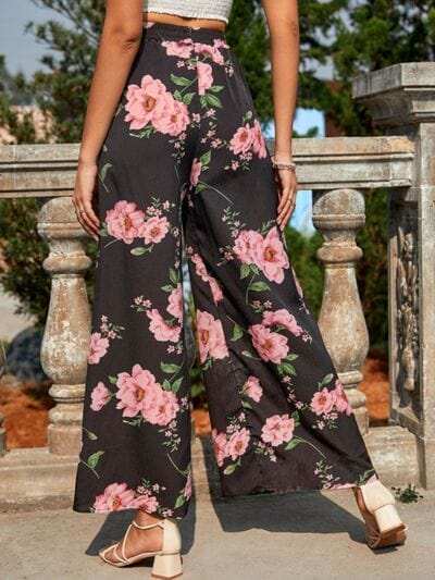 Printed Elastic Waist Wide Leg Pants - Trendsi - Flyclothing LLC