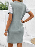 Lace Detail Round Neck Short Sleeve Mini Dress - Trendsi