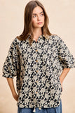 BiBi Floral Jacquard Short Dolman Sleeves Shirt - Trendsi - Flyclothing LLC