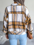 Plaid Collared Neck Long Sleeve Jacket - Trendsi - Flyclothing LLC