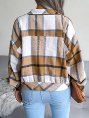 Plaid Collared Neck Long Sleeve Jacket - Trendsi