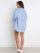 Striped Dropped Shoulder Shirt and Shorts Set - Trendsi - Flyclothing LLC