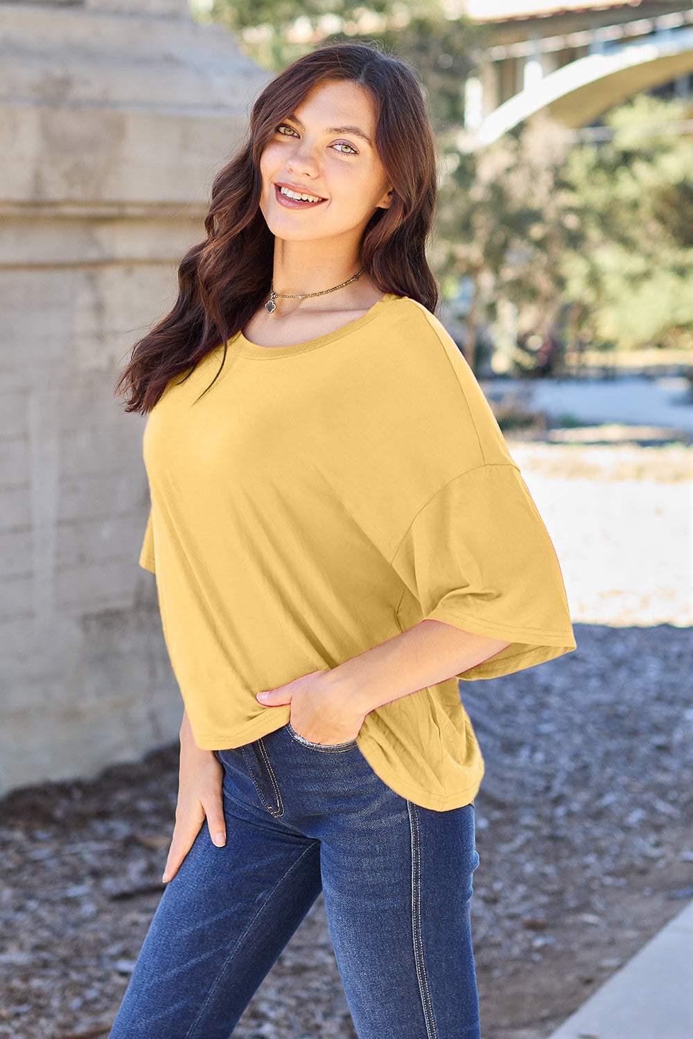 Basic Bae Bamboo Full Size Round Neck Drop Shoulder T-Shirt - Trendsi - Flyclothing LLC