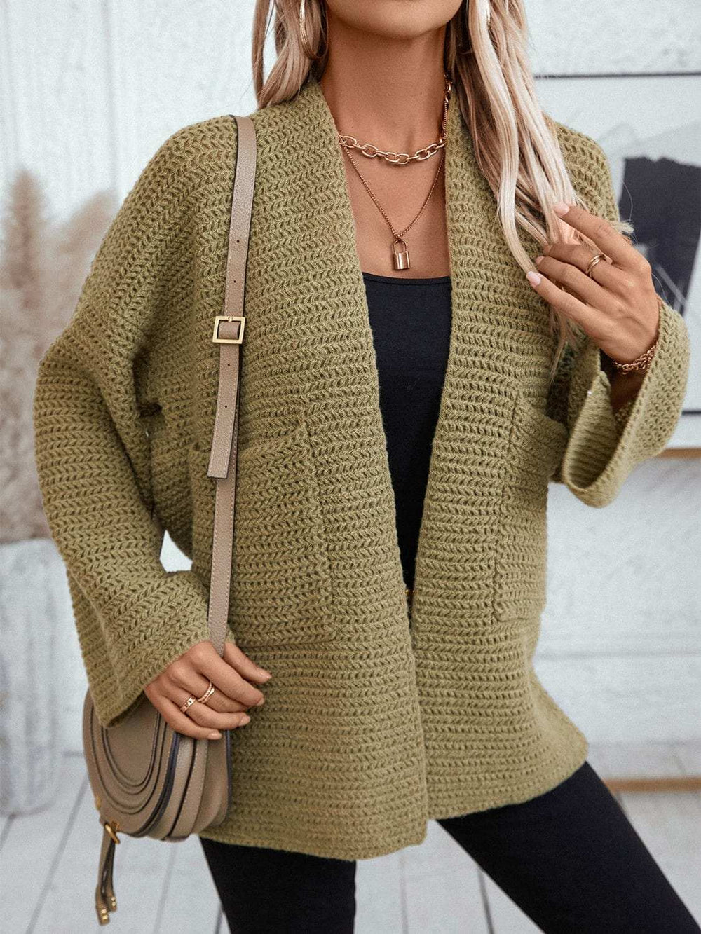 Open Front Long Sleeve Cardigan - Trendsi - Flyclothing LLC
