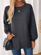 Perfee Pocketed Round Neck Long Sleeve Sweatshirt - Trendsi - Flyclothing LLC
