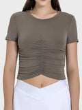 Ruched Round Neck Short Sleeve Active T-Shirt - Trendsi - Flyclothing LLC