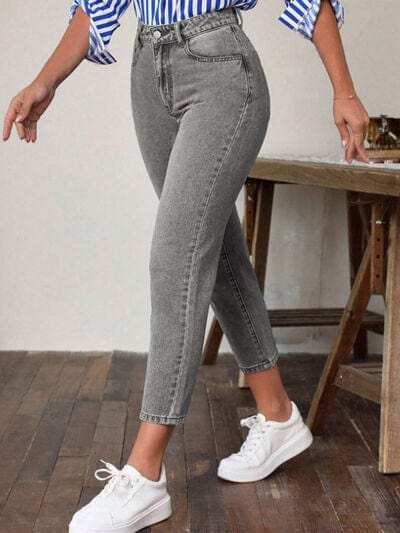 High Waist Jeans with Pockets - Trendsi - Flyclothing LLC
