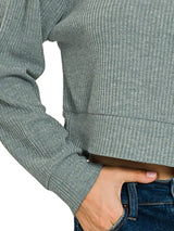 Zenana Drop Shoulder Ribbed Crop Hoodie - Trendsi - Flyclothing LLC
