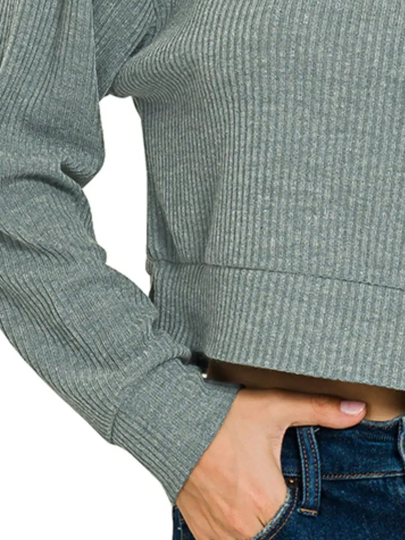 Zenana Drop Shoulder Ribbed Crop Hoodie - Trendsi - Flyclothing LLC