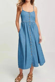 Button Front Denim Cami Dress - Trendsi