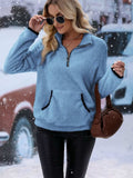 Half Zip Long Sleeve Furry Sweatshirt - Trendsi - Flyclothing LLC