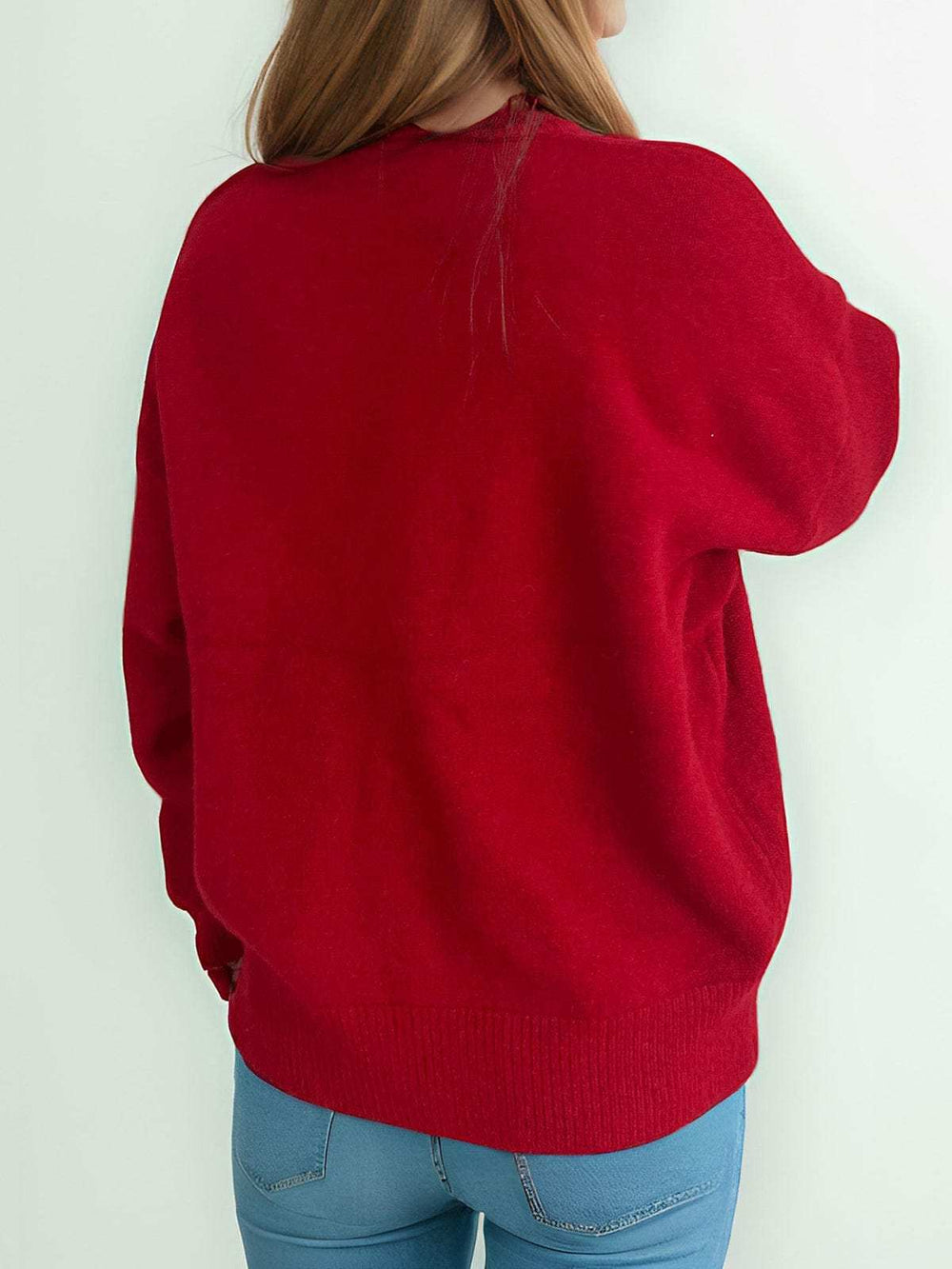 Round Neck Dropped Shoulder Long Sleeve Sweater - Trendsi - Flyclothing LLC