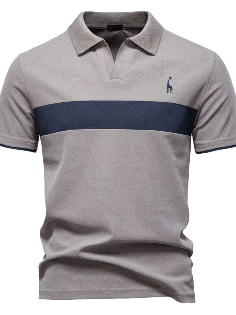 Men's Giraffe Embroidered Collared Neck Contrast Polo - Trendsi - Flyclothing LLC