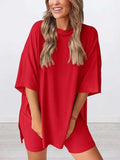 Full Size Oversized Round Neck Top and Shorts Set Plus Size - Trendsi - Flyclothing LLC