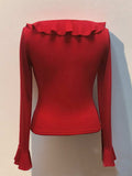 Ruffled V-Neck Long Sleeve T-Shirt - Trendsi - Flyclothing LLC
