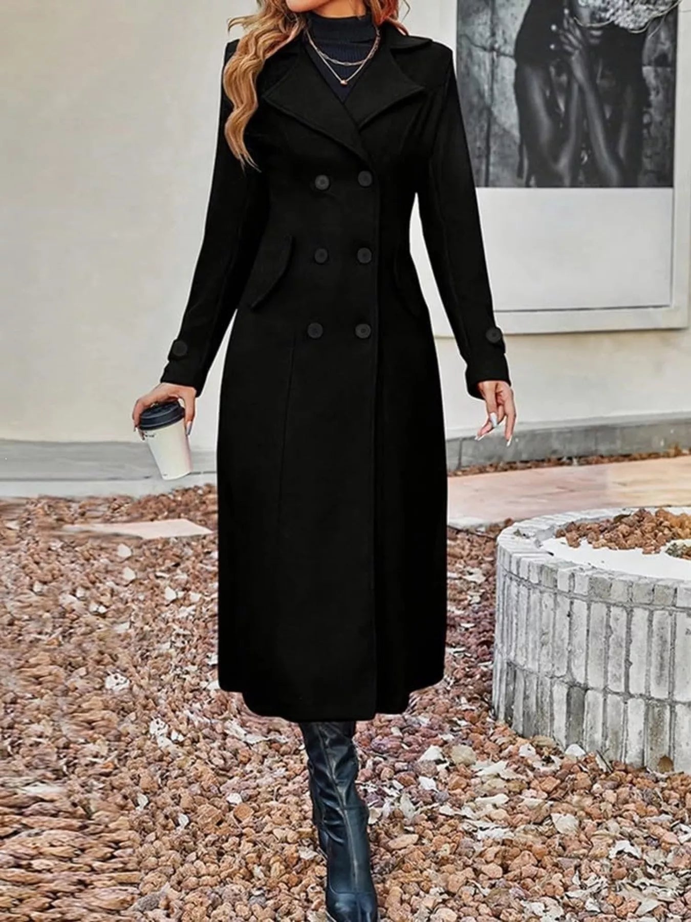 Full Size Double-Breasted Longline Trench Coat Plus Size - Trendsi - Flyclothing LLC