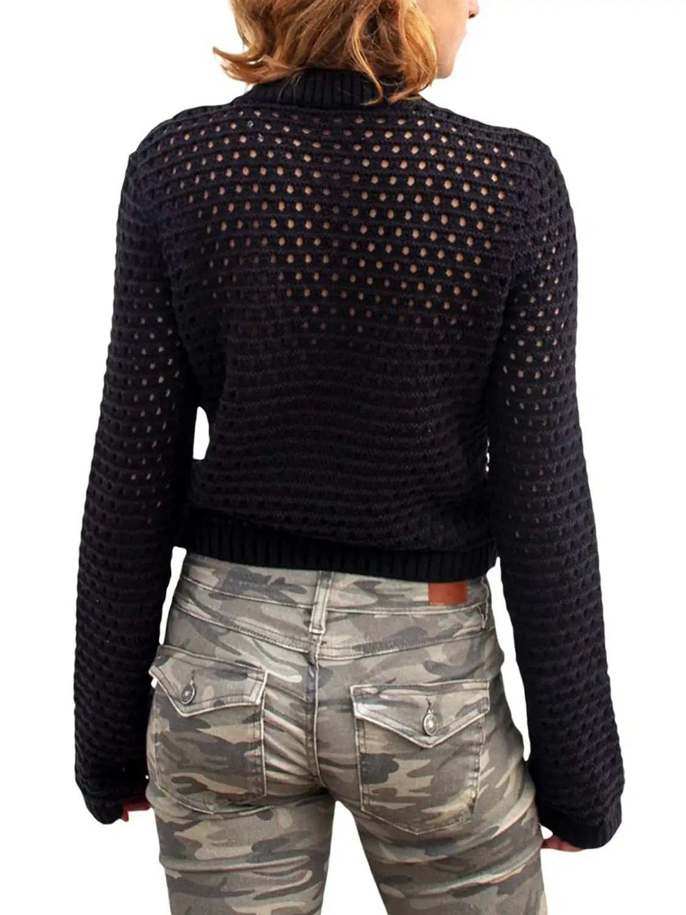 Openwork Round Neck Long Sleeve Knit Top - Trendsi - Flyclothing LLC