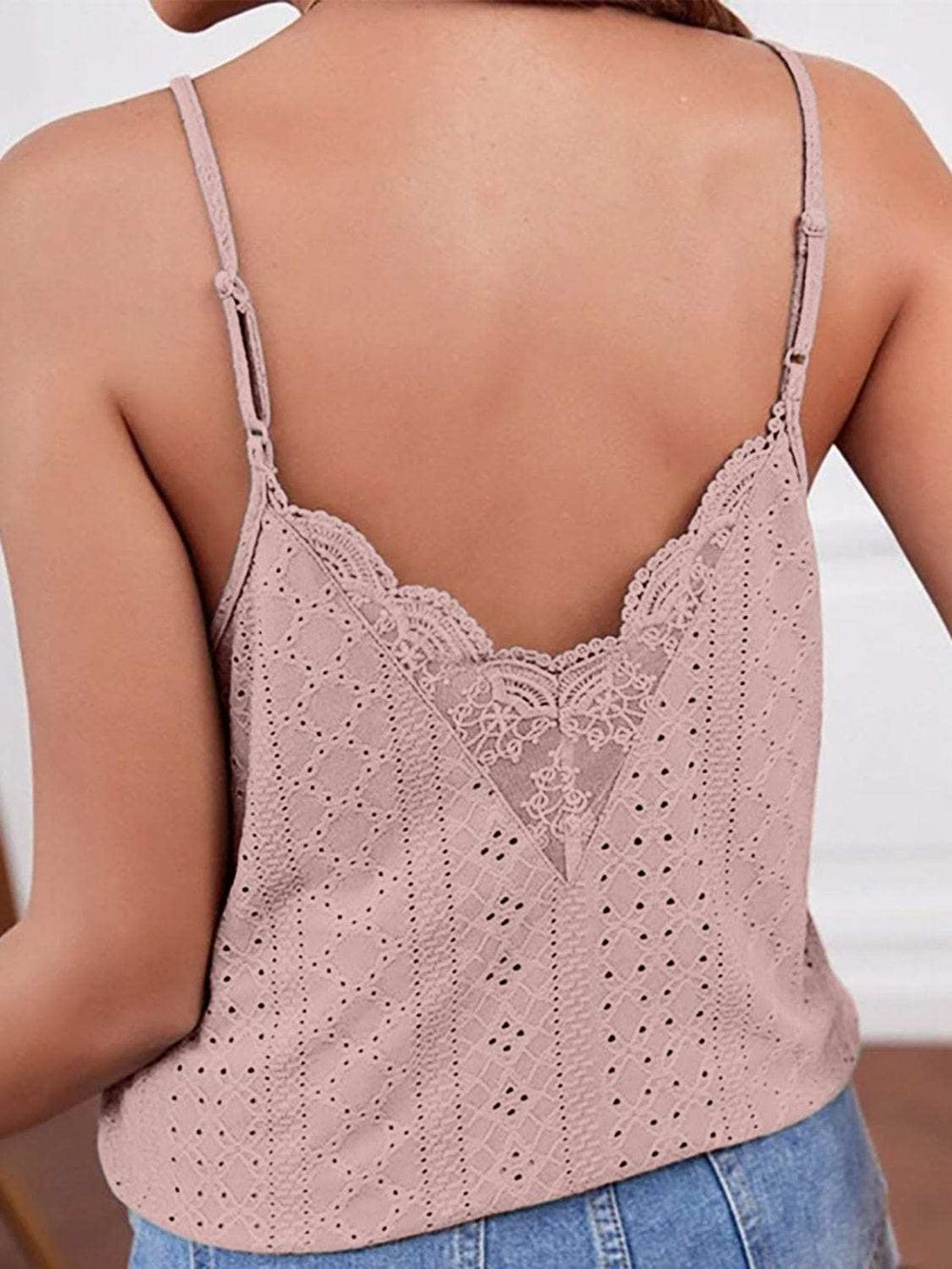 Eyelet Lace Detail V-Neck Cami - Trendsi - Flyclothing LLC