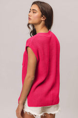 BiBi Patch Pocket Cap Sleeve Sweater Top - Trendsi - Flyclothing LLC