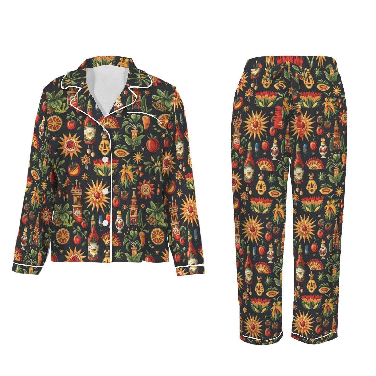 Baha Ranch Colores De Mexico - Mexican Culture Satin Pajamas - Baha Ranch Western Wear - Flyclothing LLC