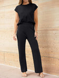 Round Neck Cap Sleeve Top and Pants Knit Set - Trendsi - Flyclothing LLC