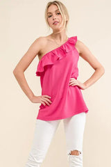 And The Why Ruffle One Shoulder Sleeveless Tank Top - Trendsi - Flyclothing LLC