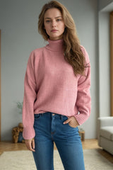 Ribbed Turtleneck Raglan Sleeve Sweater - Trendsi