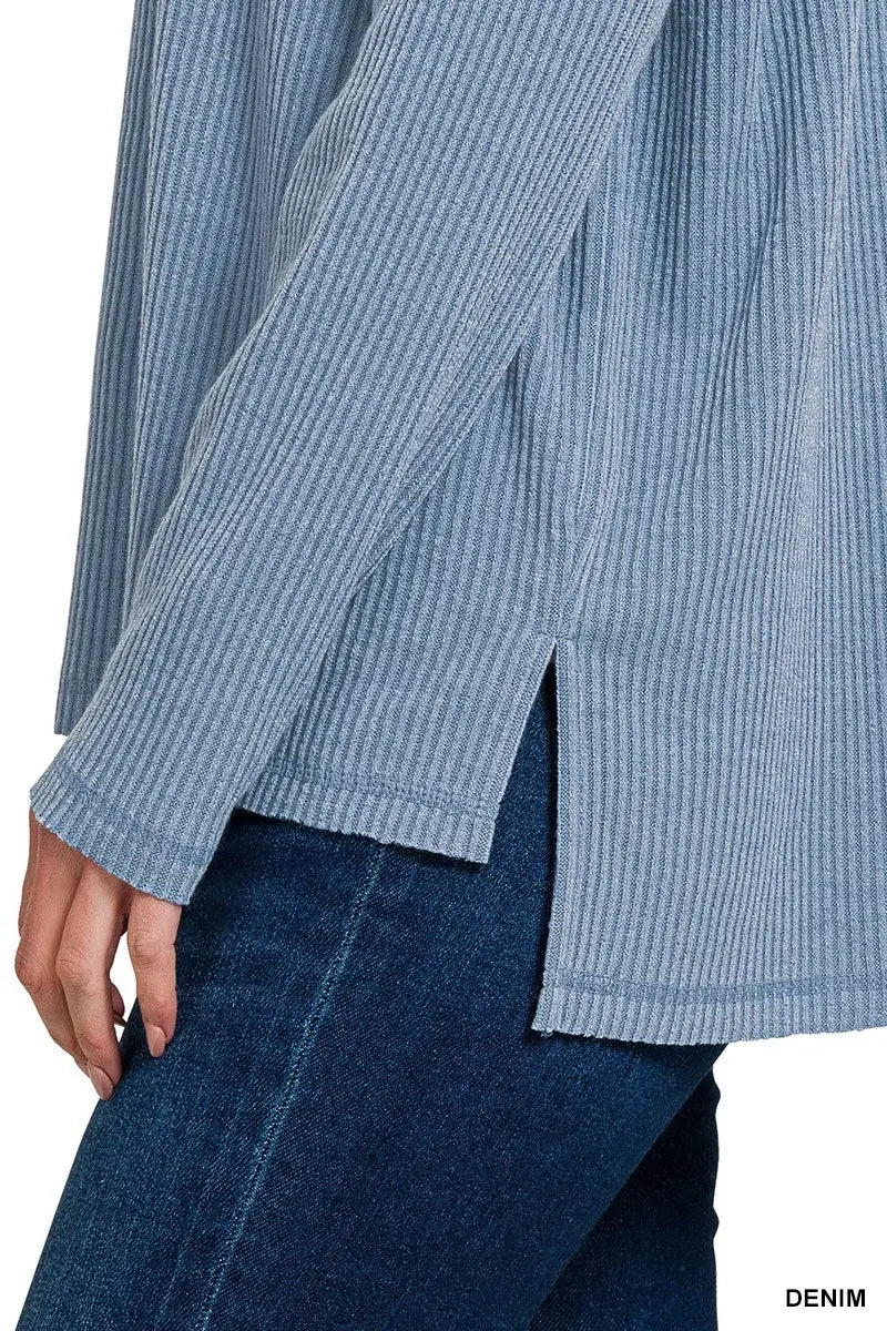 Zenana Ribbed Drop Shoulder Round Neck Sweater - Trendsi - Flyclothing LLC