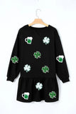 Clover Beer Patched Ruffle Hem Dress - Trendsi