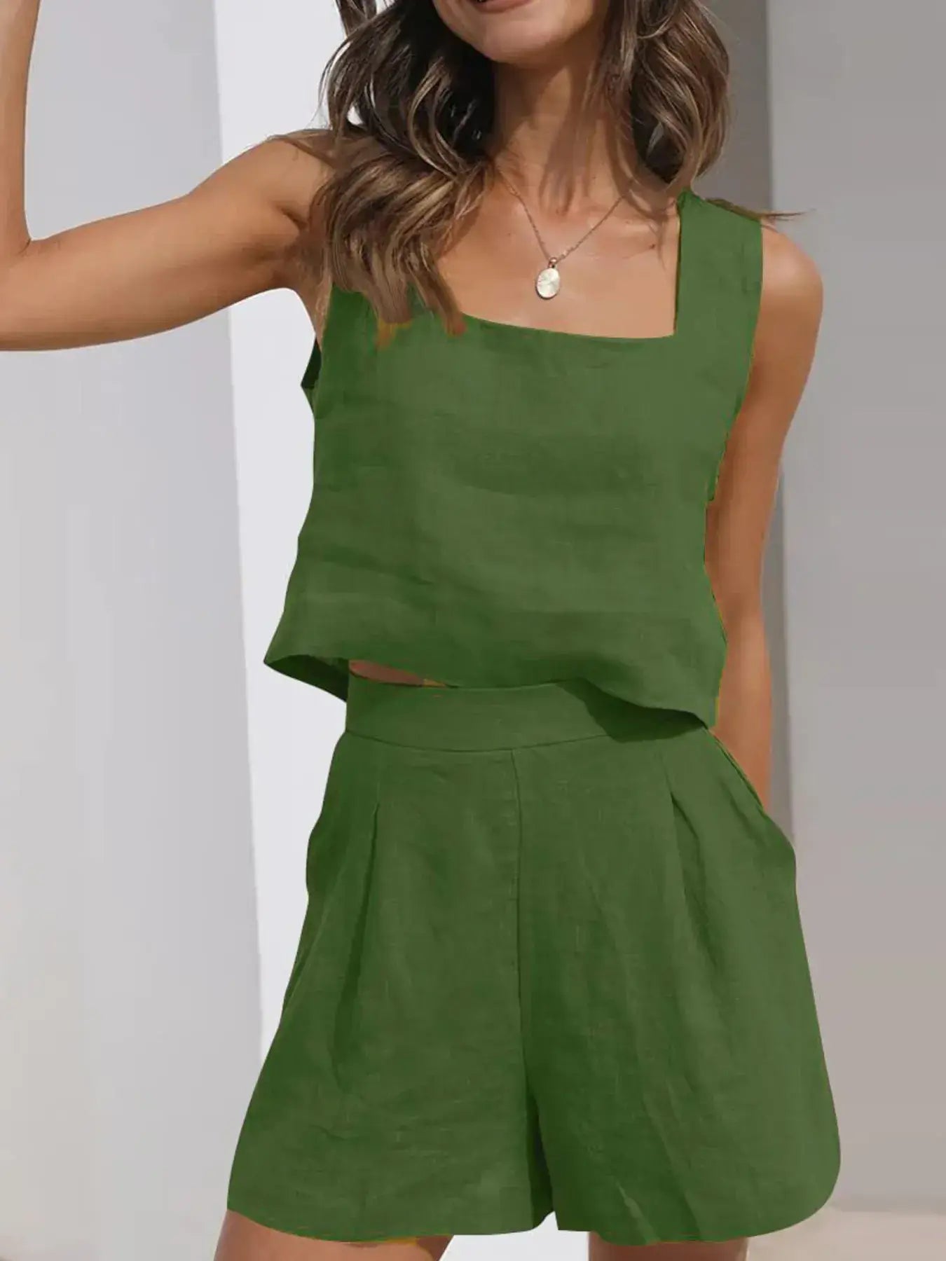 Square Neck Tank and Shorts Set - Trendsi - Flyclothing LLC