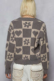 POL V-Neck Heart Pattern Checkered Sweater - Trendsi - Flyclothing LLC