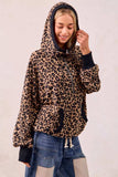 BiBi Leopard Print Waffle Half Zip Up Hoodie W Pocket - Trendsi - Flyclothing LLC