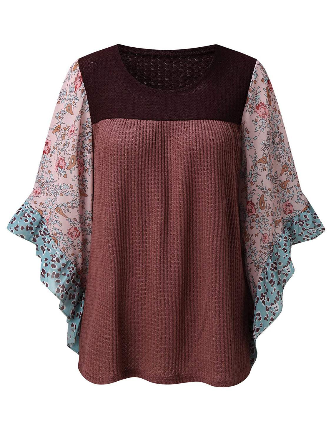 Full Size Printed Round Neck Three-Quarter Sleeve Blouse - Trendsi - Flyclothing LLC