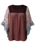 Full Size Printed Round Neck Three-Quarter Sleeve Blouse - Trendsi - Flyclothing LLC