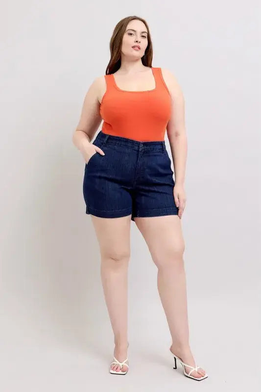 Judy Blue Full Size High Waist Denim Shorts Plus Size - Trendsi - Flyclothing LLC