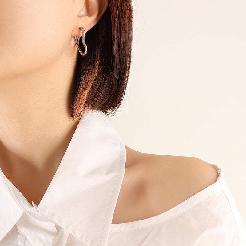 Titanium Steel Geometric Huggie Earrings - Trendsi - Flyclothing LLC