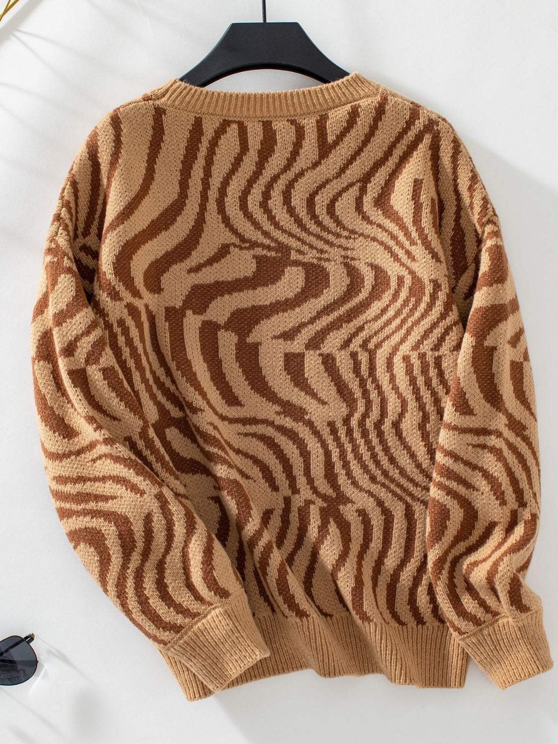 Geometric Round Neck Long Sleeve Sweater - Trendsi - Flyclothing LLC