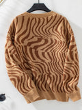 Geometric Round Neck Long Sleeve Sweater - Trendsi