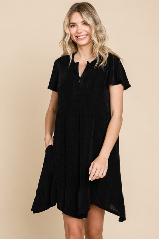 Culture Code Full Size Short Sleeve Ruffled Asymmetric Hem Dress - Trendsi