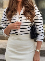 Striped Button-Down Knit Cardigan - Trendsi - Flyclothing LLC